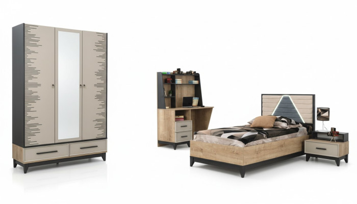 Ensemble complet de meubles pour enfants lit de jeunesse en bois ensemble de 4 pièces chambre d'enfant marron