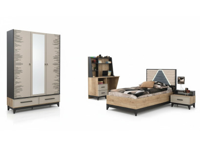 Ensemble complet de meubles pour enfants lit de jeunesse en bois ensemble de 4 pièces chambre d'enfant marron