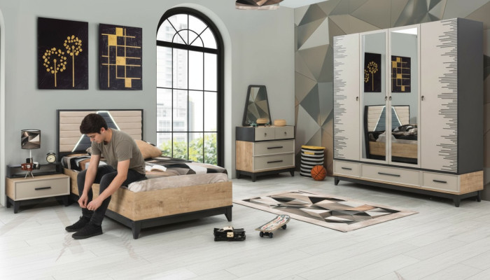 Suite Chambre d'enfants Lit Lit d'enfants Marron Bois Ensembles Lit de jeunesse 5 pièces