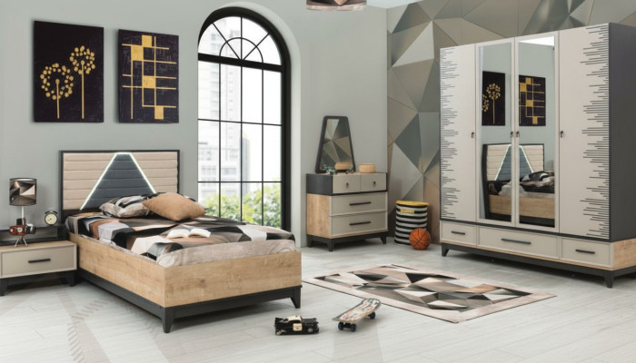 Suite Chambre d'enfants Lit Lit d'enfants Marron Bois Ensembles Lit de jeunesse 5 pièces