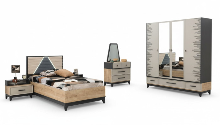 Suite Chambre d'enfants Lit Lit d'enfants Marron Bois Ensembles Lit de jeunesse 5 pièces