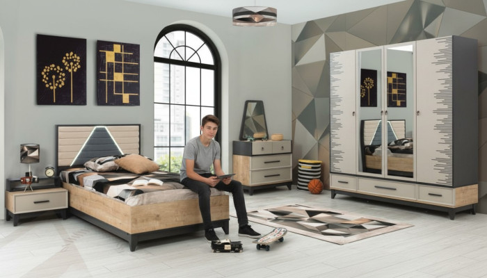 Chambre d'enfants Suite Lit Armoire Marron Bois Set Lit Jeunesse Meuble 5 pièces
