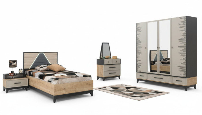 Chambre d'enfants Suite Lit Armoire Marron Bois Set Lit Jeunesse Meuble 5 pièces