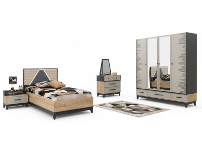 Chambre d'enfants Suite Lit Armoire Marron Bois Set Lit Jeunesse Meuble 5 pièces