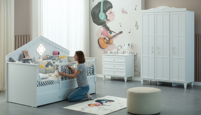 Suite de lit d'enfants parc à bébé lit bois blanc ensemble de 3 pièces