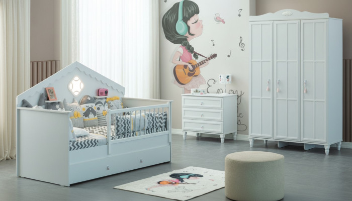 Suite de lit d'enfants parc à bébé lit bois blanc ensemble de 3 pièces