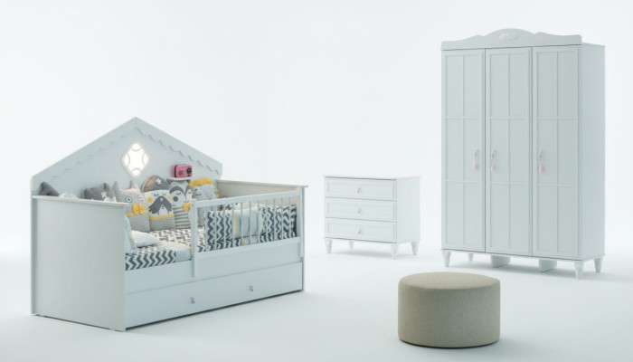 Suite de lit d'enfants parc à bébé lit bois blanc ensemble de 3 pièces