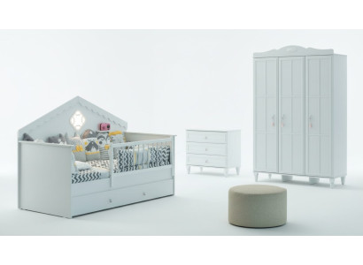 Suite de lit d'enfants parc à bébé lit bois blanc ensemble de 3 pièces