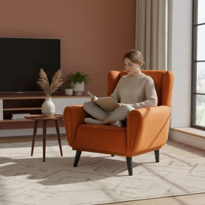 Fauteuil 1 place en tissu orange design fauteuil club moderne
