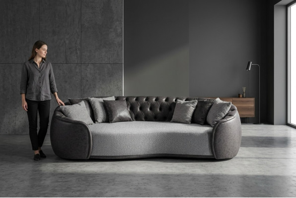 Élégance intemporelle Canapé Chesterfield 3 places Canapé en tissu gris 3 places Canapé rembourré en tissu