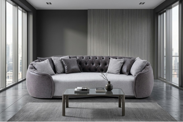 Élégance intemporelle Canapé Chesterfield 3 places Canapé en tissu gris 3 places Canapé rembourré en tissu