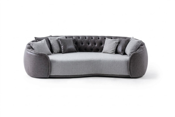 Élégance intemporelle Canapé Chesterfield 3 places Canapé en tissu gris 3 places Canapé rembourré en tissu