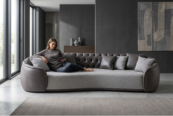 Canapé Chesterfield 4 places en tissu gris, canapé 4 places en tissu, canapé rembourré en tissu