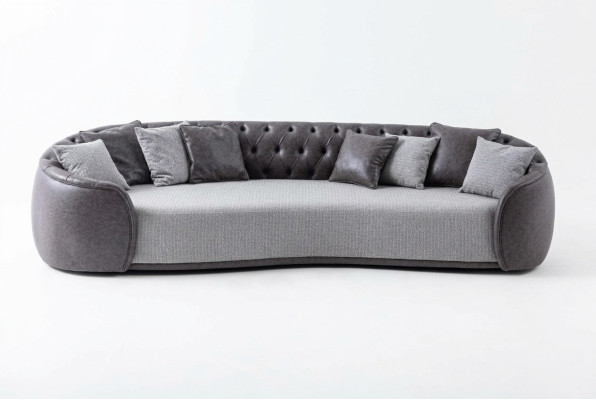 Canapé Chesterfield 4 places en tissu gris, canapé 4 places en tissu, canapé rembourré en tissu