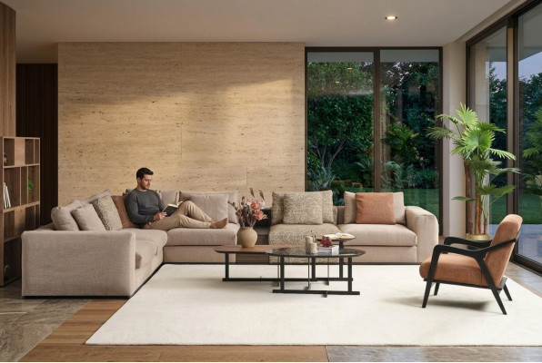 Canapé d'angle en forme de L Grand canapé paysager Beige Moderne Canapé rembourré
