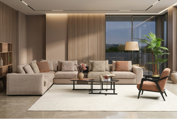 Canapé d'angle en forme de L Grand canapé paysager Beige Moderne Canapé rembourré