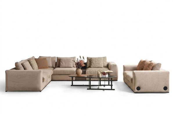 Canapé d'angle en forme de L Grand canapé paysager Beige Moderne Canapé rembourré