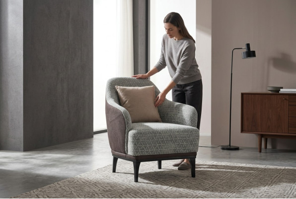 Fauteuil Wing Chair 1 place Fauteuil simple en tissu gris Design moderne