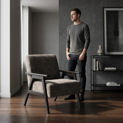 Fauteuil de salon une place 1 place en tissu gris classique neuf
