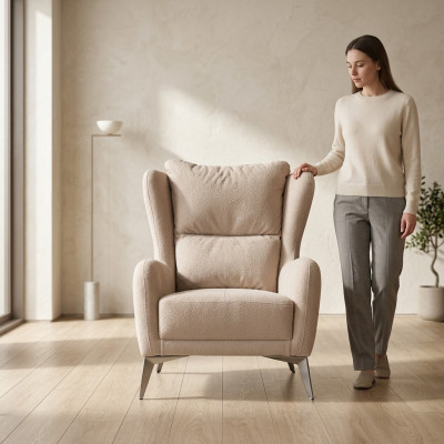 Fauteuil de luxe une place 1 place Fauteuil en tissu beige Salon moderne
