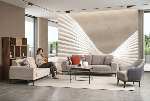 Ensemble de canapés trois places une place fauteuil canapé tissu gris ensemble de canapés en tissu 3+3+1