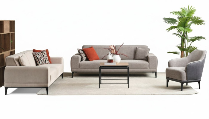 Ensemble de canapés trois places une place fauteuil canapé tissu gris ensemble de canapés en tissu 3+3+1