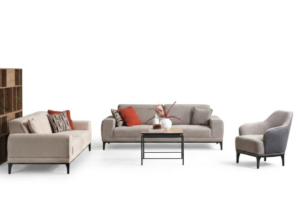 Suite canapé 3 places, canapé 2 places, fauteuil en tissu gris, ensemble de canapés en tissu gris 3+2+1