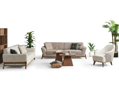 Groupe de canapé Trois places Fauteuil en tissu Canapé Beige Ensemble de canapé en tissu 3 pièces 3+3+1