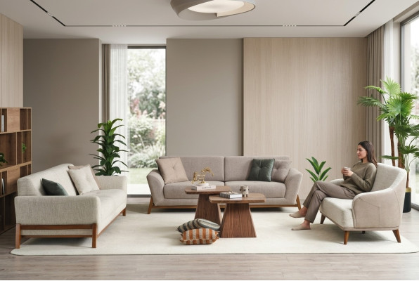 Ensemble de canapé trois places fauteuil canapé en tissu beige ensemble de canapé en tissu 4 pièces 3+3+1+1
