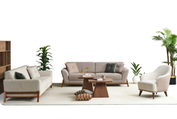 Ensemble de canapé trois places fauteuil canapé en tissu beige ensemble de canapé en tissu 4 pièces 3+3+1+1