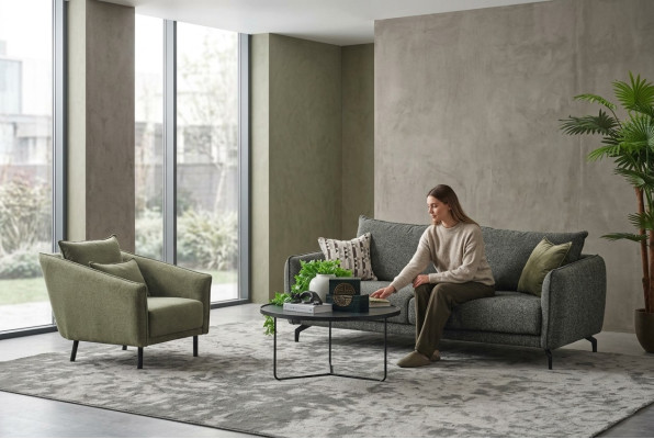 Salon Ensemble Canapé Trois places Fauteuil Canapé en tissu gris Ensemble de canapés 3+1 places