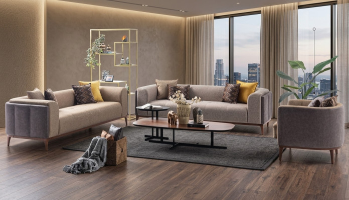 Canapé en tissu beige 4 places 3 places Fauteuil Ensemble de canapés en tissu