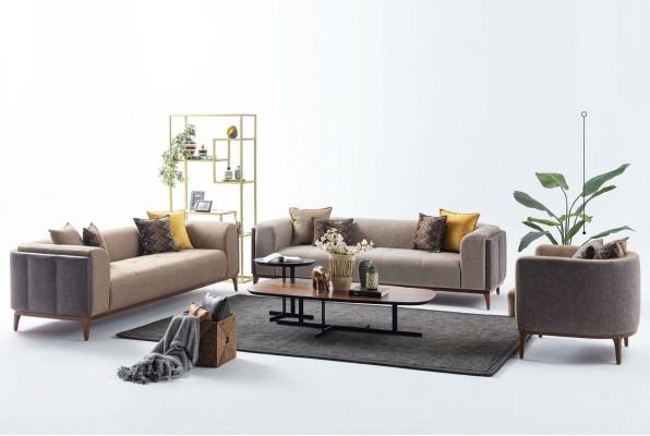 Canapé en tissu beige 4 places 3 places Fauteuil Ensemble de canapés en tissu