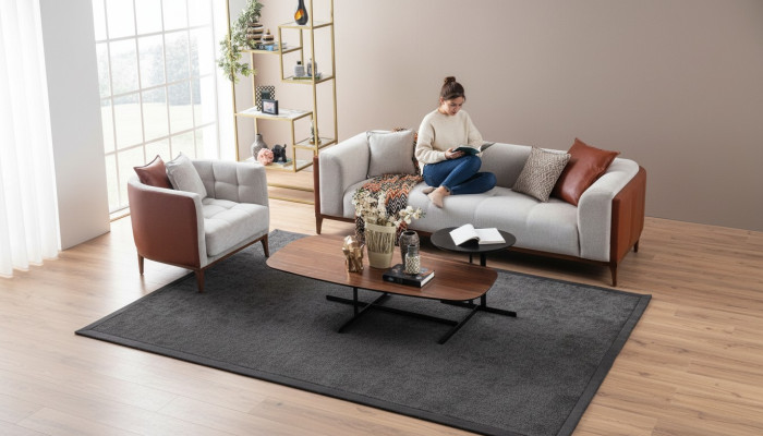 Suite moderne trois places Fauteuil Canapé en tissu gris Ensemble de canapés 3+1 places
