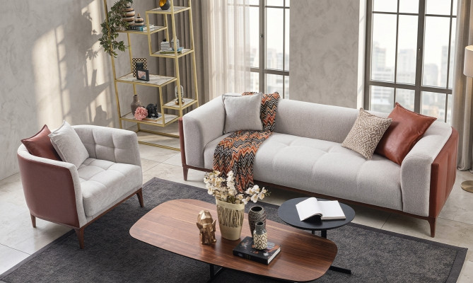 Suite moderne trois places Fauteuil Canapé en tissu gris Ensemble de canapés 3+1 places