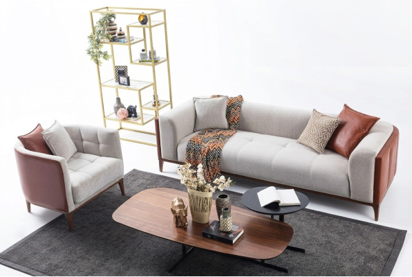 Suite moderne trois places Fauteuil Canapé en tissu gris Ensemble de canapés 3+1 places
