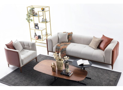 Suite moderne trois places Fauteuil Canapé en tissu gris Ensemble de canapés 3+1 places