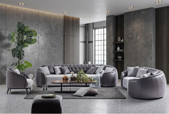 Meubles de villas de luxe Ensemble de canapés Chesterfield gris Tissu Canapés 4+3+1