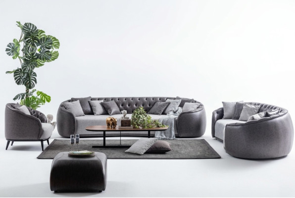 Meubles de villas de luxe Ensemble de canapés Chesterfield gris Tissu Canapés 4+3+1