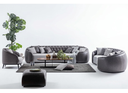 Meubles de villas de luxe Ensemble de canapés Chesterfield gris Tissu Canapés 4+3+1