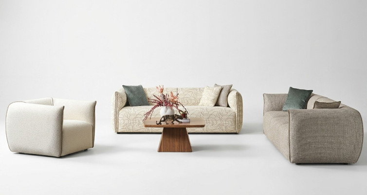 Ensemble de canapé trois places, fauteuil, canapé en tissu beige, canapé en tissu quatre places 4+3+1.