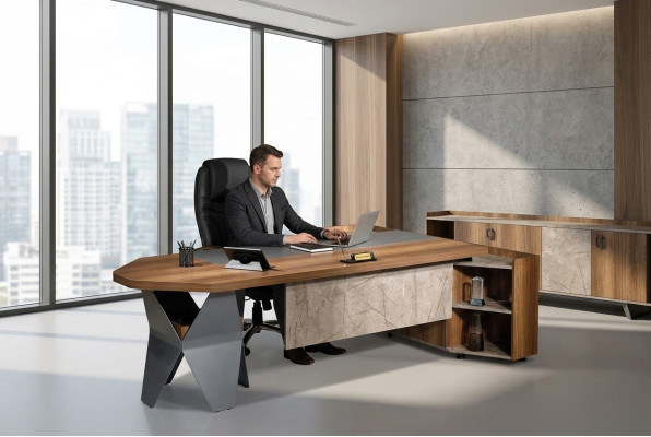 Bureau Bureau d'angle Table de travail Bureau Bois Marron