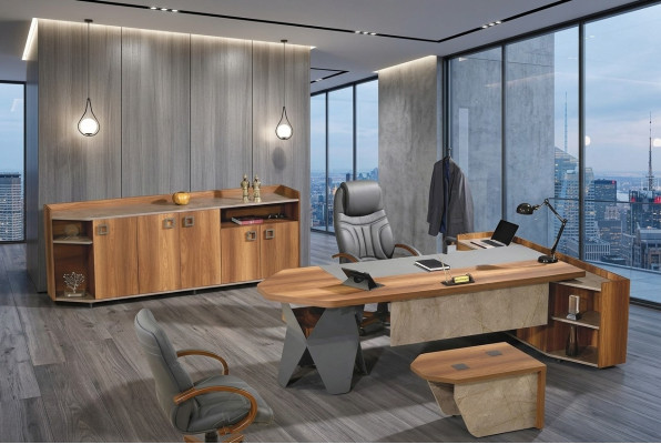 Pour acquérir: Ensemble de bureau complet, ensemble de bureau de bureau 4 pièces, bois marron, grand tiroir.