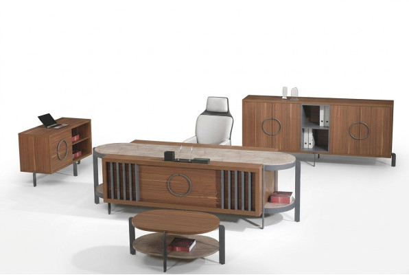 Bureau de groupe bureautique Ensemble de bureau 4pcs Bois marron Grande commode