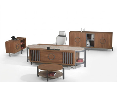 Bureau de groupe bureautique Ensemble de bureau 4pcs Bois marron Grande commode