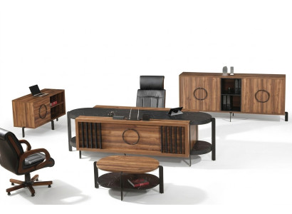 Luxueux bureau complet de bureau Ensemble de bureau Set 4 pièces Bois Table brune
