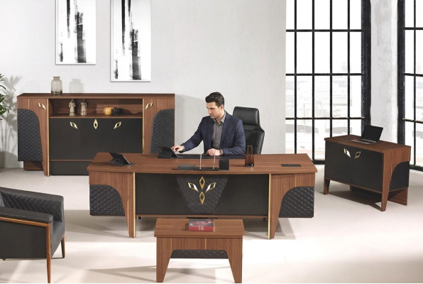 Bureau complet Ensemble de bureau 4 pièces Bois Marron Luxe Grand