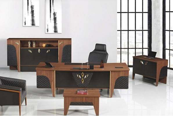 Bureau complet Ensemble de bureau 4 pièces Bois Marron Luxe Grand