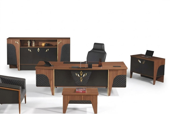 Bureau complet Ensemble de bureau 4 pièces Bois Marron Luxe Grand