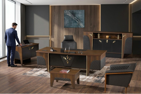 Mobilier de bureau Bureau complet Bureau de bureau Ensemble de bureau 4 pièces Bois Marron